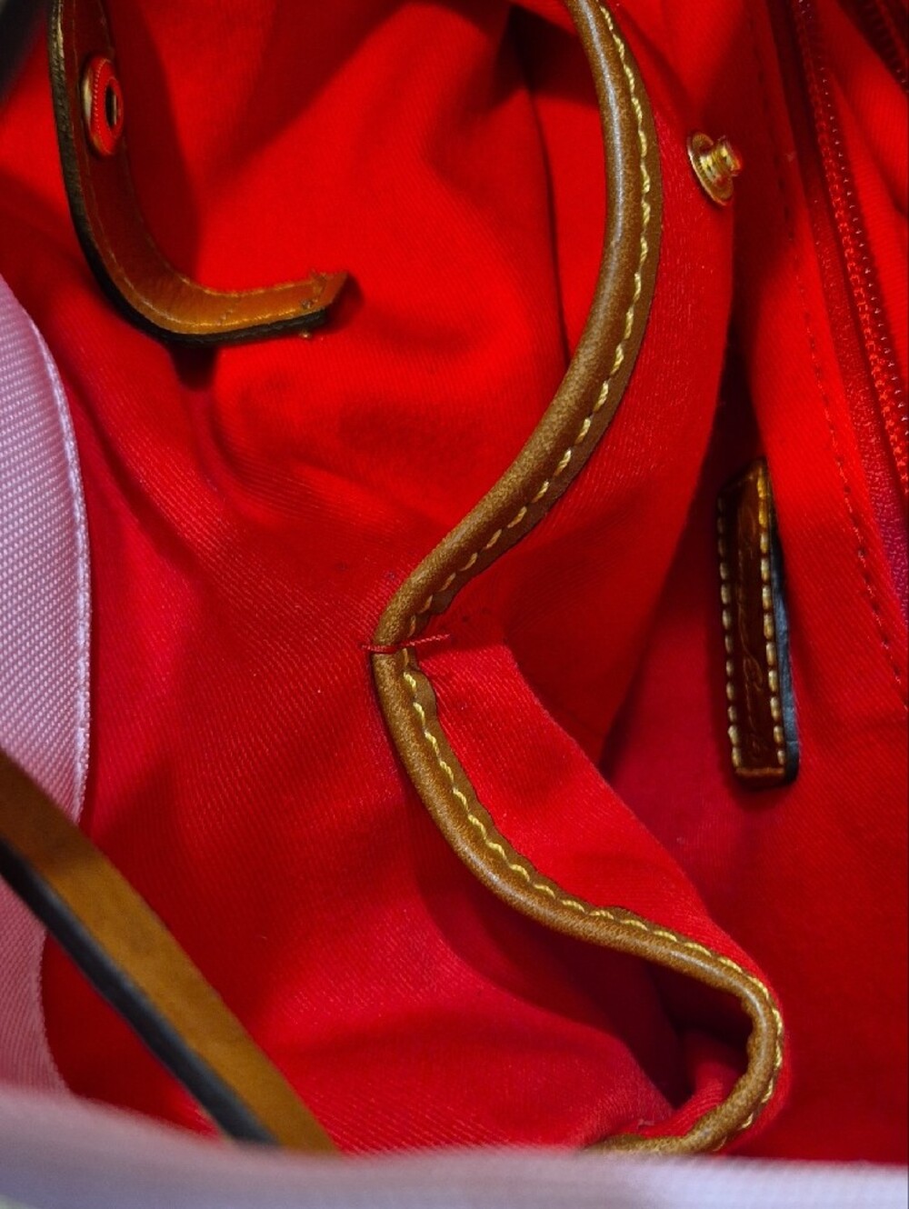 Dooney & Bourke Pink Canvas Drawstring Shoulder Bag with Brown Leather Trim - Picture 10 of 12